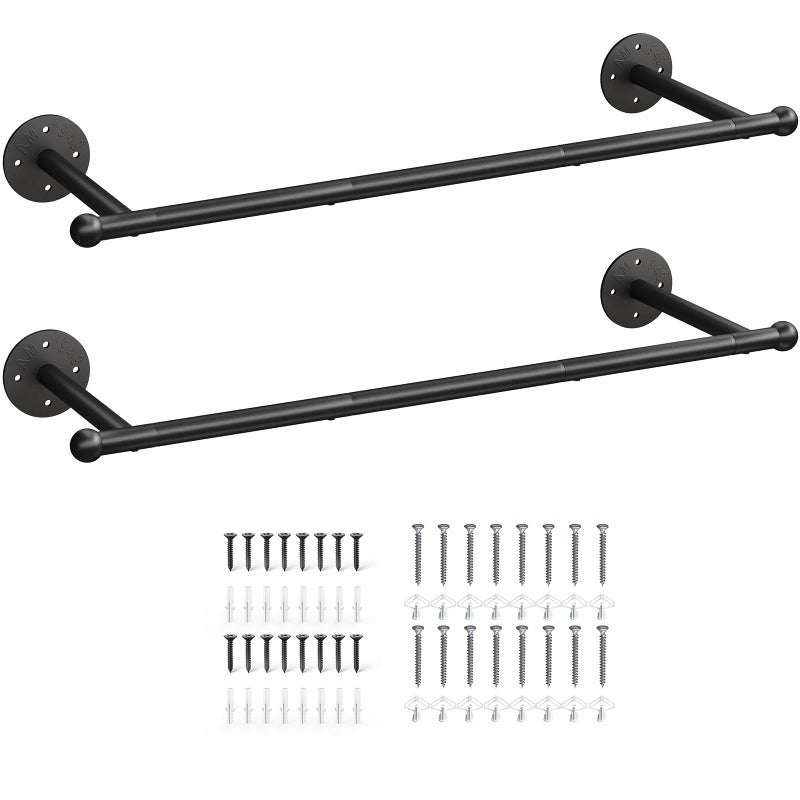 OROPY Industrial Pipe Clothing Rack Set of 2, Wall Mounted Clothes Rack, Closet Rods For Hanging Clothes, 33" Multi-purpose Hanging Rod for Laundry Room, Bedroom and Closet Storage - Image 1