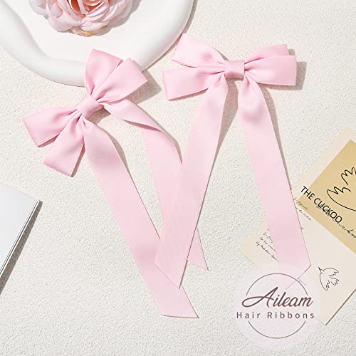 Aileam Silky Satin Hair Bows and Ribbons: 2PCS Pink Alligator Clips for Ponytail Holders, Hair Accessories for Women, Girls, Toddlers, and Teens - Image 2