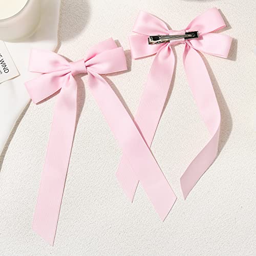 Aileam Silky Satin Hair Bows and Ribbons: 2PCS Pink Alligator Clips for Ponytail Holders, Hair Accessories for Women, Girls, Toddlers, and Teens - Image 5