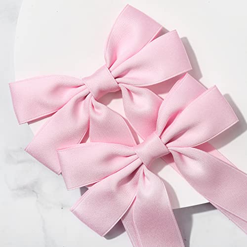 Aileam Silky Satin Hair Bows and Ribbons: 2PCS Pink Alligator Clips for Ponytail Holders, Hair Accessories for Women, Girls, Toddlers, and Teens - Image 3