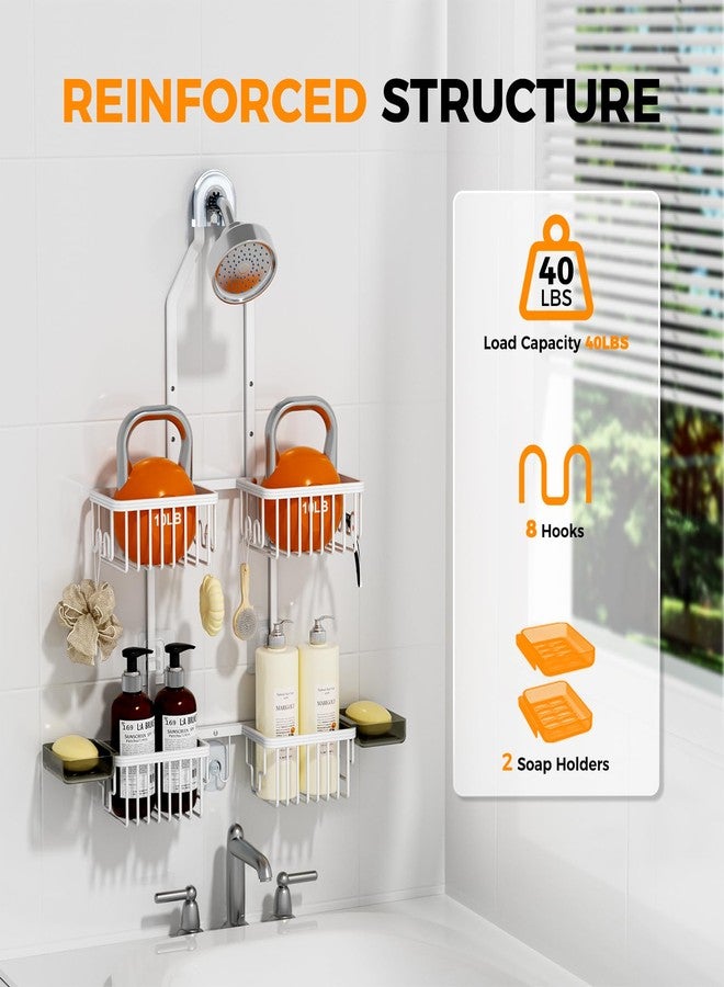 REINHARDT Aluminum Shower Caddy Hanging Adjustable Shower Caddy, Rustproof Hanging Shower Organizer with Hooks Soap Holders, Over Shower Head Caddy for Handheld Showerhead, White - Image 4