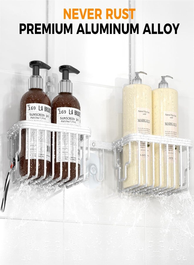 REINHARDT Aluminum Shower Caddy Hanging Adjustable Shower Caddy, Rustproof Hanging Shower Organizer with Hooks Soap Holders, Over Shower Head Caddy for Handheld Showerhead, White - Image 3