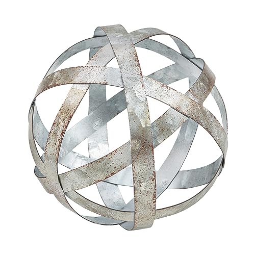 Everydecor Metal Decorative Sphere for Home Decor - Distressed Galvanized Bands, Hand Painted, Modern Decorative Balls for Living Room, Bedroom, Kitchen, Bathroom, Office Table Orbs for Centerpiece - Image 1