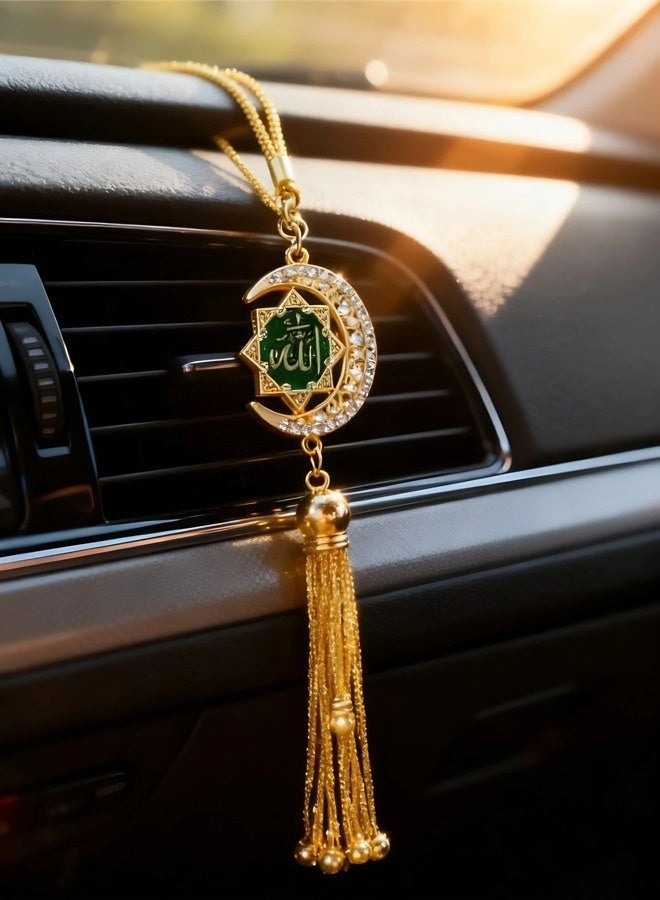 Islamic crescent and star car pendant, double-sided zinc alloy car ornament with Arabic calligraphy, rearview mirror pendant, a car accessory gift symbolizing peace and faith. - Image 3