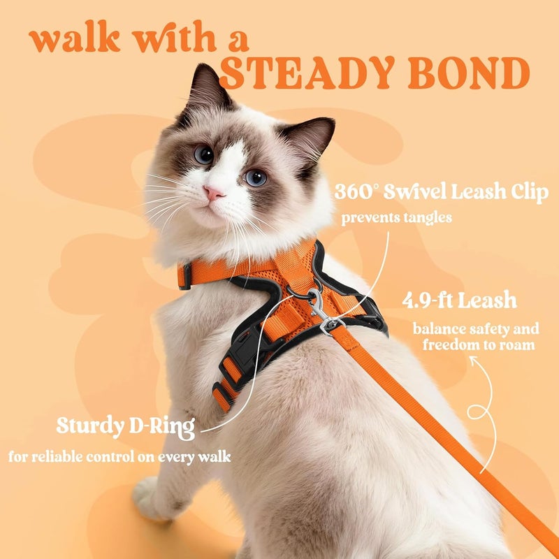Rabbitgoo Cat Harness and Leash Set, Escape Proof Vest, M, Orange | Soft Breathable Mesh, No-choke Adjustable Fit, Snap Buckles, Sturdy Clip, Reflective Strips, for Medium to Large Cats Walks - Image 5