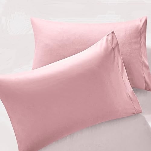 MILVOWOC 2Pcs Brushed Microfiber Standard Pillowcases - 20 x 26 Inch, Dusty Pink Pillow Case Set Non Slip Envelope Pillow Cover with Moisture Absorption and Anti-Wrinkle - Image 1