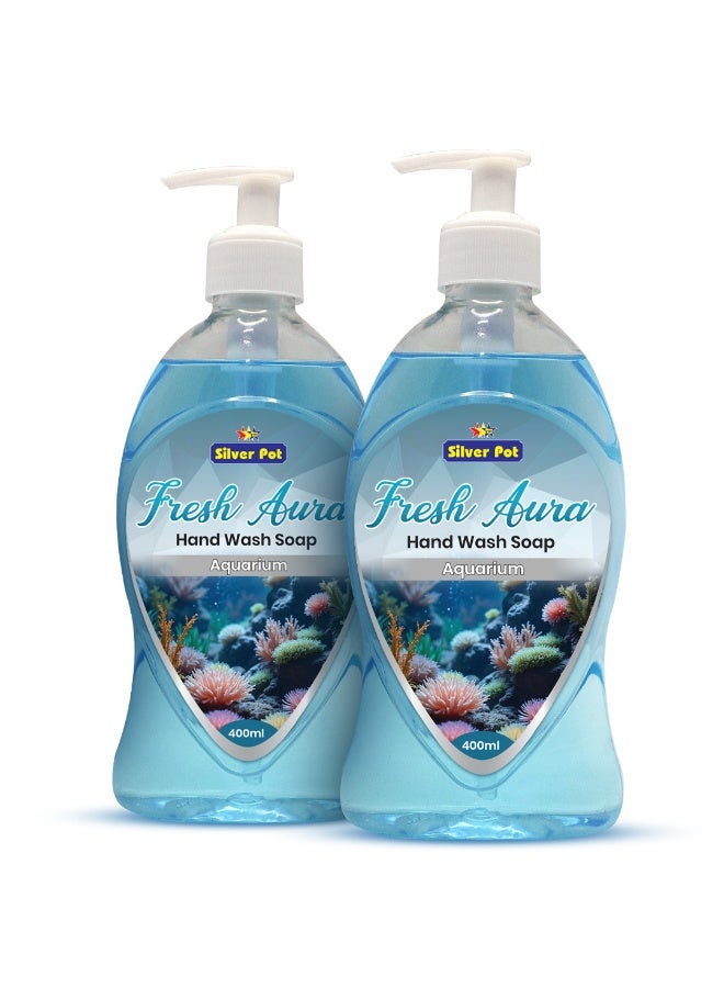 Silver Pot - Fresh Aura, Aquarium Hand Wash, Pack of 2 x 400ml each, Moisturizing Liquid Soap, Gentle Cleansing, Effective Germ Protection, Soothing Aquatic Scent, 10x Odor Removal - Image 1