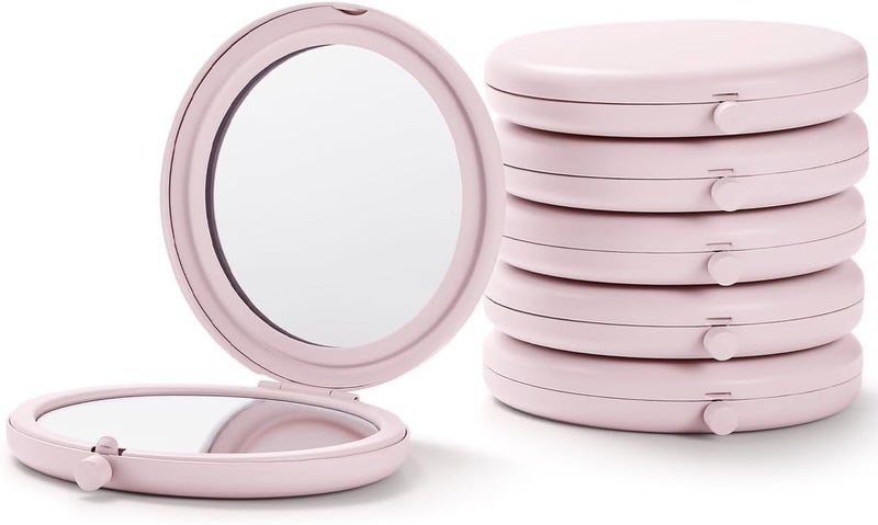 Getinbulk Compact Mirror for Purse, Pack of 6 Double-Sided 1X/2X Magnifying Round Metal Pocket Makeup Mirrors (Round, Pink Marshmallow)
