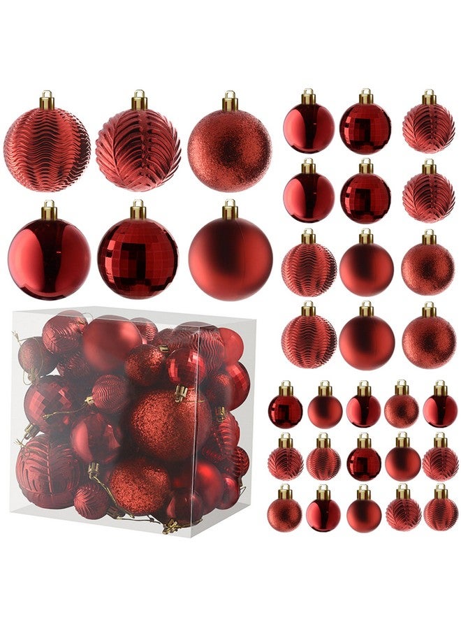 Prextex 36pc Shatterproof Christmas Ball Ornaments Set - Festive Christmas Balls Different Sizes - Red, 6 Styles in 3 Sizes, with Hanging Loops for Tree, Wreath, Party Decor - Image 1