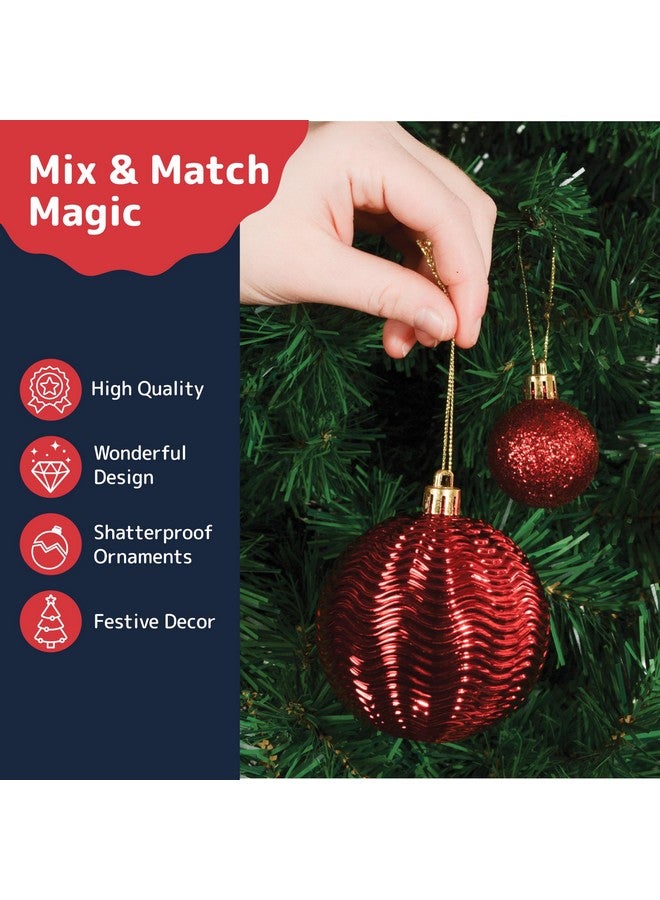 Prextex 36pc Shatterproof Christmas Ball Ornaments Set - Festive Christmas Balls Different Sizes - Red, 6 Styles in 3 Sizes, with Hanging Loops for Tree, Wreath, Party Decor - Image 5