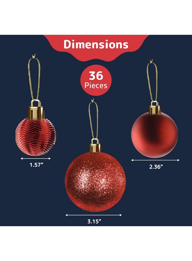 Prextex 36pc Shatterproof Christmas Ball Ornaments Set - Festive Christmas Balls Different Sizes - Red, 6 Styles in 3 Sizes, with Hanging Loops for Tree, Wreath, Party Decor - Image 3