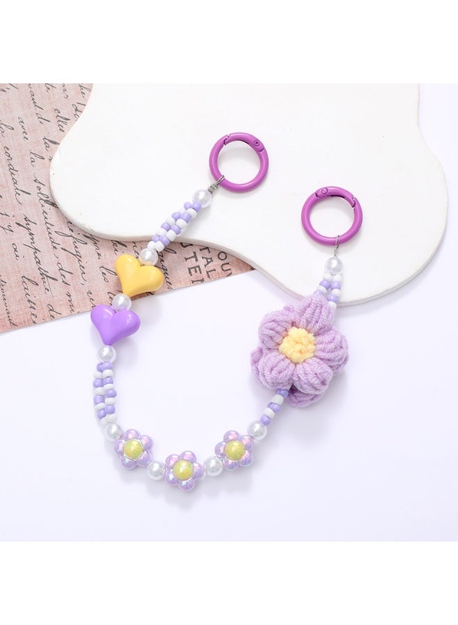 NIBEMINENT Beaded Phone Lanyard, Anti Lost Removable Wrist Strap,Fluffy Flowers Bracelet Pendant, Phone Keychain Lanyard,K2664/Purple