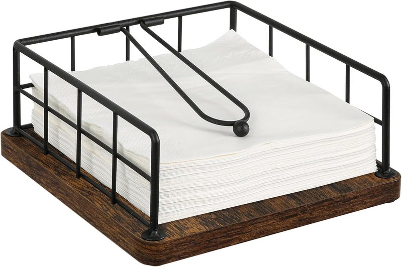 YINMIT Napkin Holder for Table, Farmhouse Napkin Holders with Weighted Arm, Wood Rustic Napkin Holders for Paper Napkins, Napkins Holder for Kitchen, Dining Table - Image 1