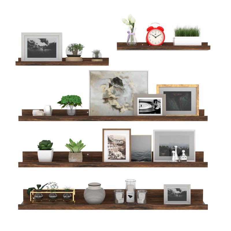 Giftgarden 36 Inch Large Floating Shelves for Wall Set of 5 Rustic Wood Wall Shelves for Bathroom Bedroom Kitchen Living Room Storage and Decoration Brown Picture Ledge