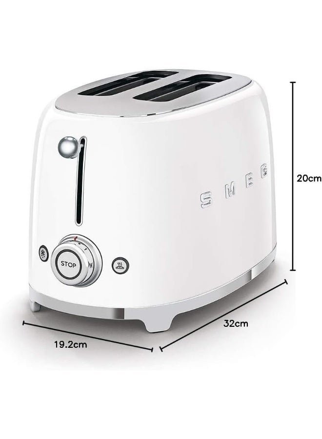 Smeg TSF01WHUK, 50'S Retro Style 2 Slice Toaster,6 Browning Levels,2 Extra Wide Bread Slots, Defrost And Reheat Functions, Removable Crumb Tray, White 2 Slices 1035 W TSF01WHUK/AU / TSF01WHEU White - Image 2