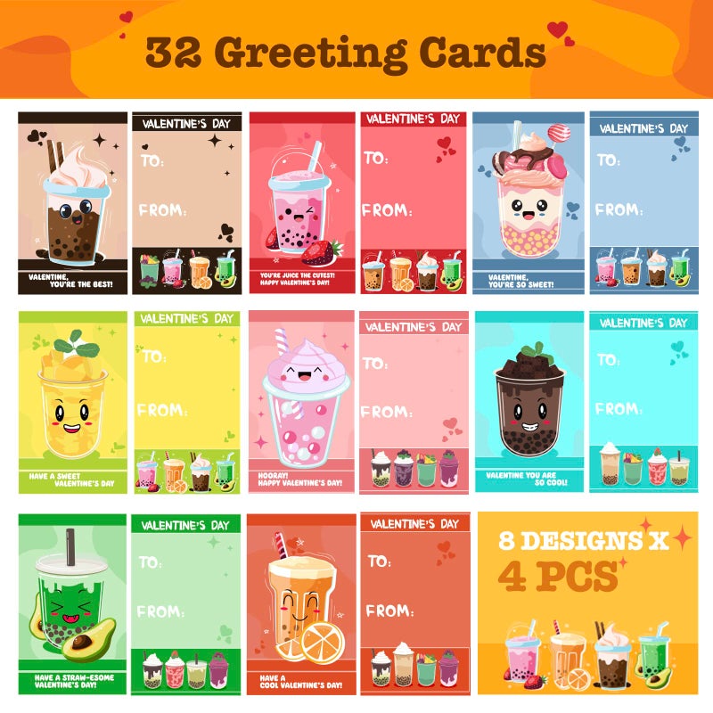 Shemira Valentines Day Cards for Kids with 32 Pack of Crazy Loop Reusable Drinking Straws, Bulk Valentine Exchange Cards for Girls Boys School Class Exchange Gifts Prizes, Valentine's Party Favors, 8 Styles - Image 3