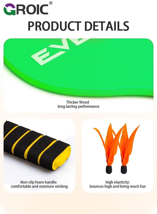 GROIC مجموعة كرة الريشة 2 مضارب و4 كرات طيور، لعبة كرة الريشة هدايا مثالية، ألعاب خارجية لعبة كرة التجديف للأطفال والمراهقين والبالغين والعائلة، مثالية للشاطئ والفناء والحديقة والتخييم وأنشطة الحفلات - Image 4