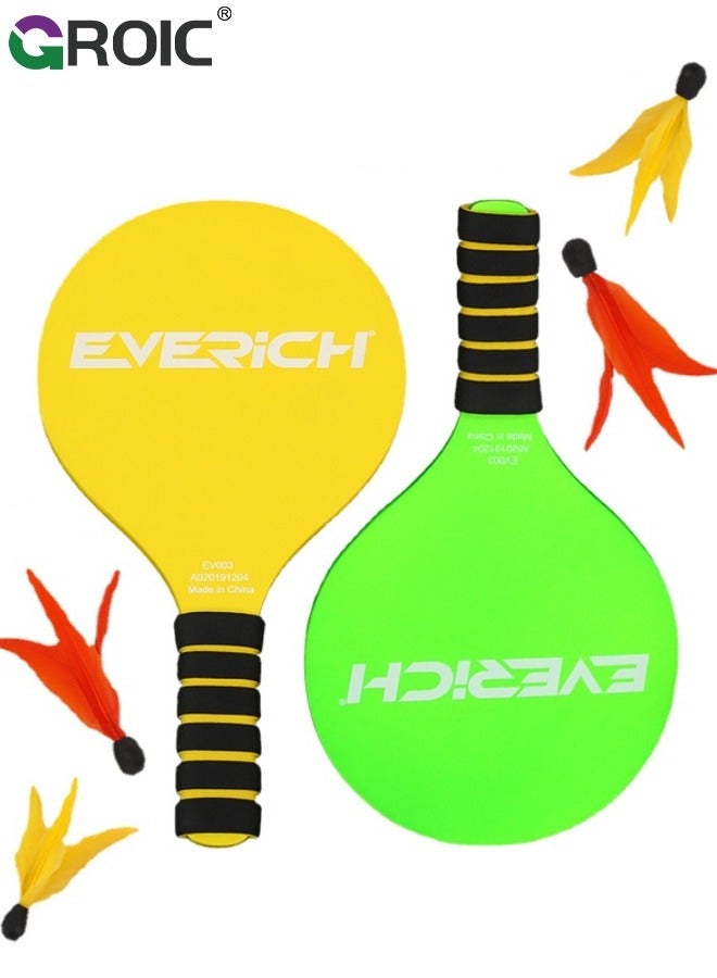GROIC مجموعة كرة الريشة 2 مضارب و4 كرات طيور، لعبة كرة الريشة هدايا مثالية، ألعاب خارجية لعبة كرة التجديف للأطفال والمراهقين والبالغين والعائلة، مثالية للشاطئ والفناء والحديقة والتخييم وأنشطة الحفلات - Image 1