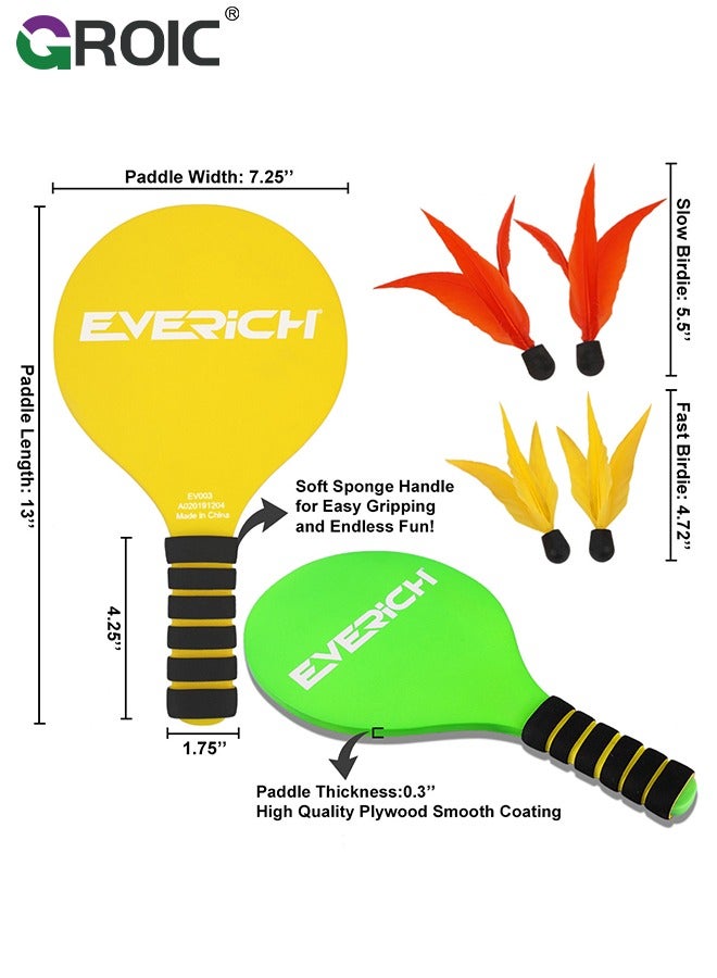 GROIC مجموعة كرة الريشة 2 مضارب و4 كرات طيور، لعبة كرة الريشة هدايا مثالية، ألعاب خارجية لعبة كرة التجديف للأطفال والمراهقين والبالغين والعائلة، مثالية للشاطئ والفناء والحديقة والتخييم وأنشطة الحفلات - Image 2