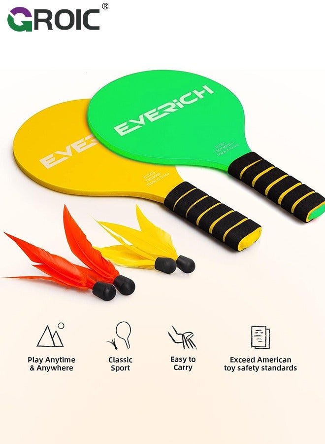 GROIC مجموعة كرة الريشة 2 مضارب و4 كرات طيور، لعبة كرة الريشة هدايا مثالية، ألعاب خارجية لعبة كرة التجديف للأطفال والمراهقين والبالغين والعائلة، مثالية للشاطئ والفناء والحديقة والتخييم وأنشطة الحفلات - Image 3