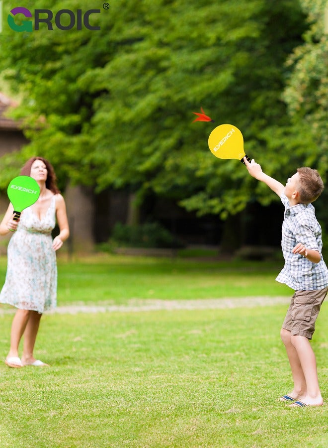 GROIC مجموعة كرة الريشة 2 مضارب و4 كرات طيور، لعبة كرة الريشة هدايا مثالية، ألعاب خارجية لعبة كرة التجديف للأطفال والمراهقين والبالغين والعائلة، مثالية للشاطئ والفناء والحديقة والتخييم وأنشطة الحفلات - Image 5