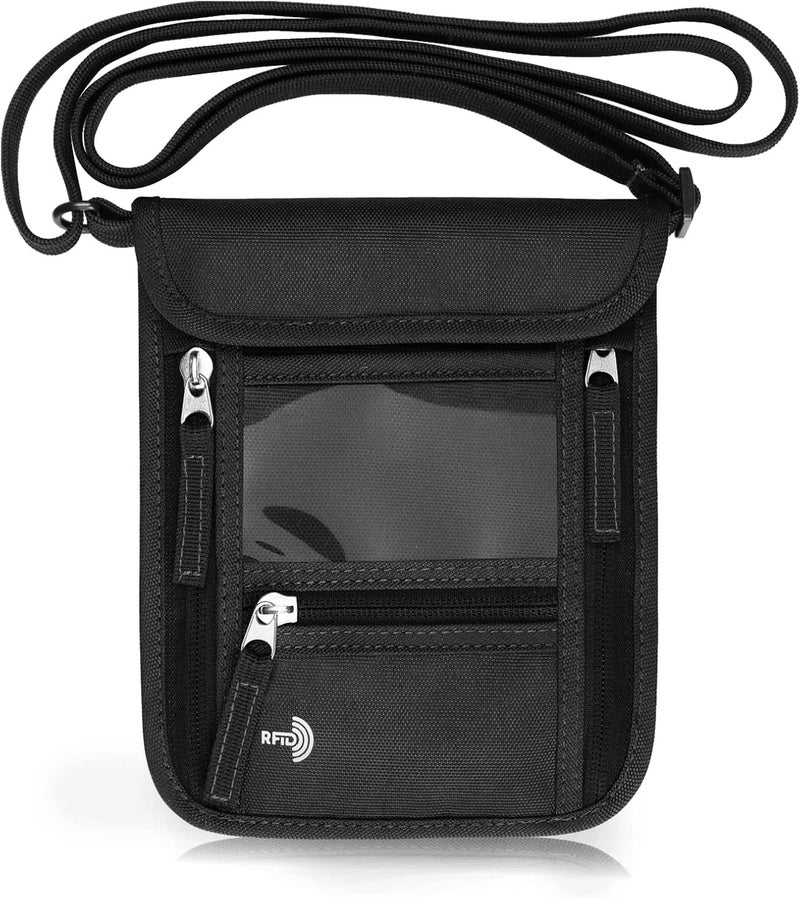 WALNEW Passport Holder Neck Pouch Travel Wallet for Women and Men, RFID Blocking Security Slim Traveling Wallet with Around Neck Lanyard Strap - Image 1