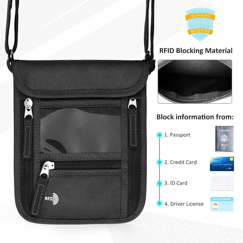 WALNEW Passport Holder Neck Pouch Travel Wallet for Women and Men, RFID Blocking Security Slim Traveling Wallet with Around Neck Lanyard Strap - Image 3