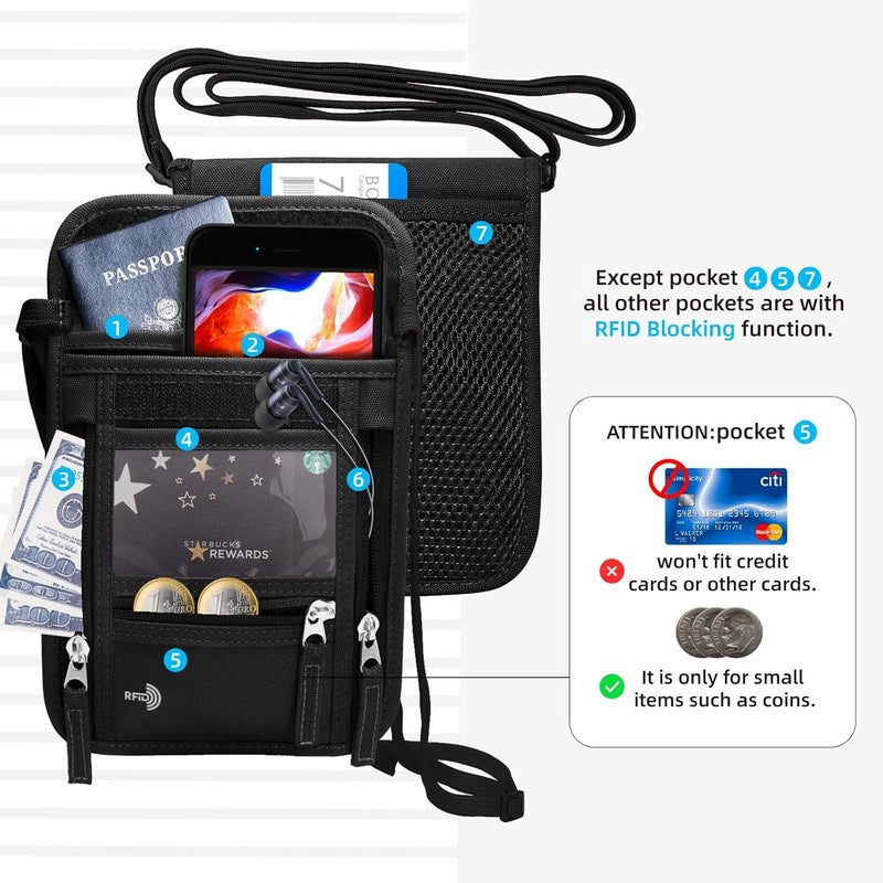 WALNEW Passport Holder Neck Pouch Travel Wallet for Women and Men, RFID Blocking Security Slim Traveling Wallet with Around Neck Lanyard Strap - Image 5