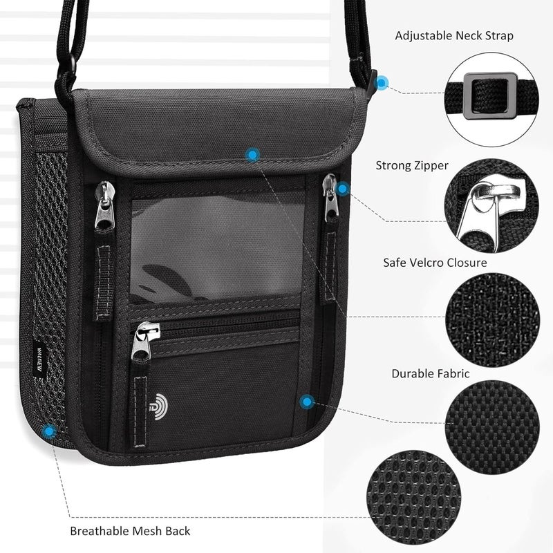 WALNEW Passport Holder Neck Pouch Travel Wallet for Women and Men, RFID Blocking Security Slim Traveling Wallet with Around Neck Lanyard Strap - Image 4