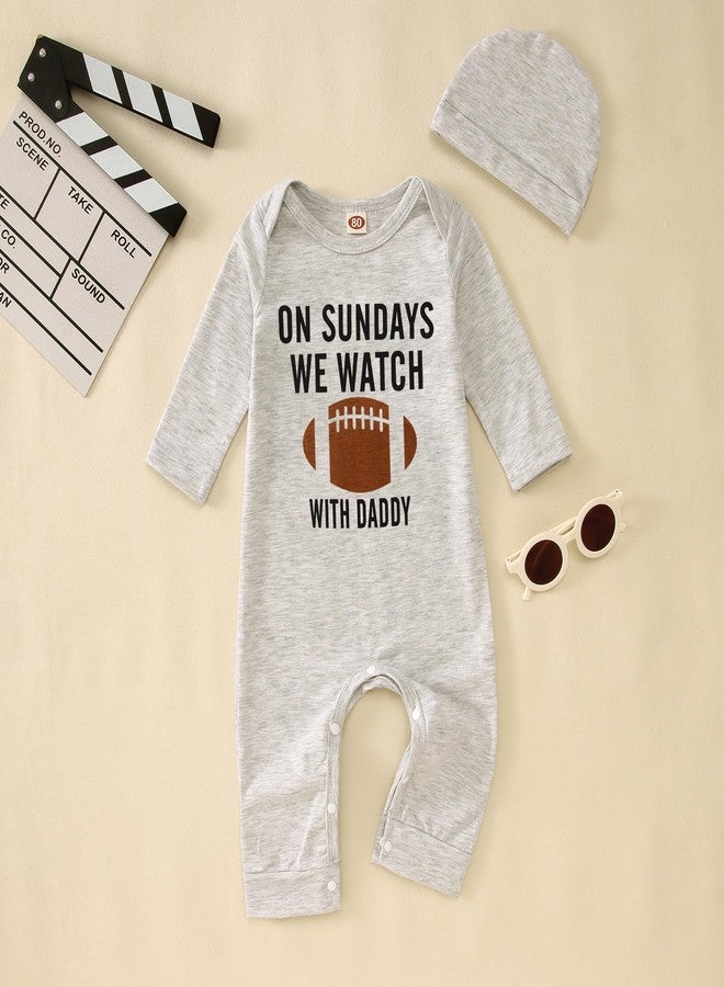 Blithestars Infant Baby Boy Girl Football Outfits Football Fans Lover Jumpsuit Romper Game Day Bodysuit Onesie Hat 2Pcs Set(Grey-B,6-9Months) - Image 5