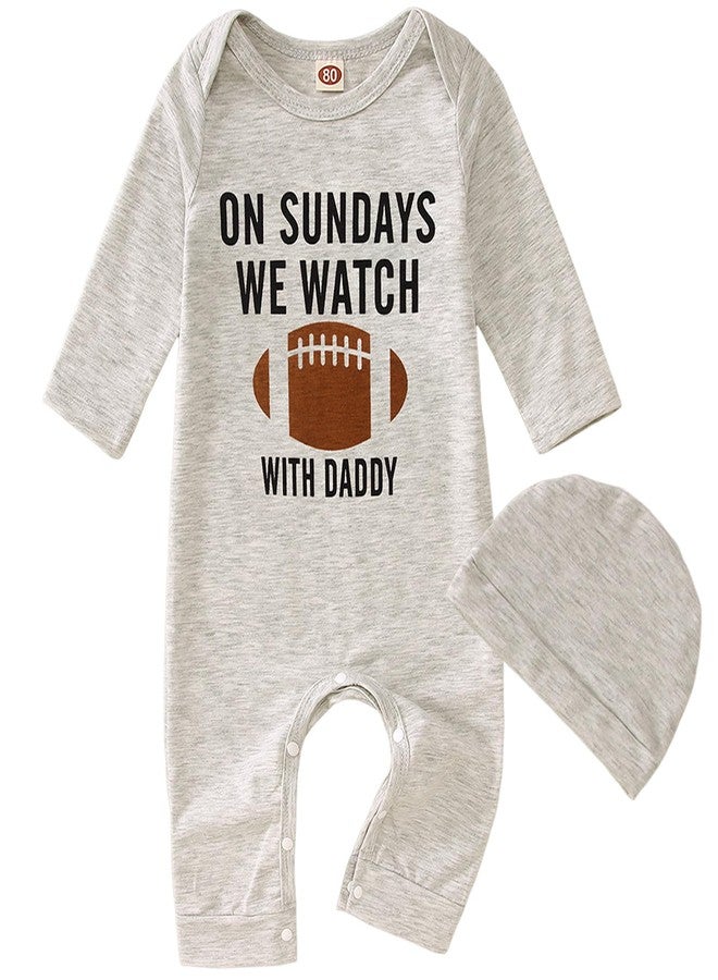 Blithestars Infant Baby Boy Girl Football Outfits Football Fans Lover Jumpsuit Romper Game Day Bodysuit Onesie Hat 2Pcs Set(Grey-B,6-9Months) - Image 1