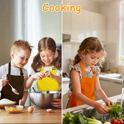 IAGBIBUI 12 Pack Kids Aprons Bulk with 2 Pockets Adjustable Chef Art Apron Kids Painting Aprons for Cooking Baking Crafting Grilling for Boys Girls Age 6-13 Years(12 Colors) - Image 4