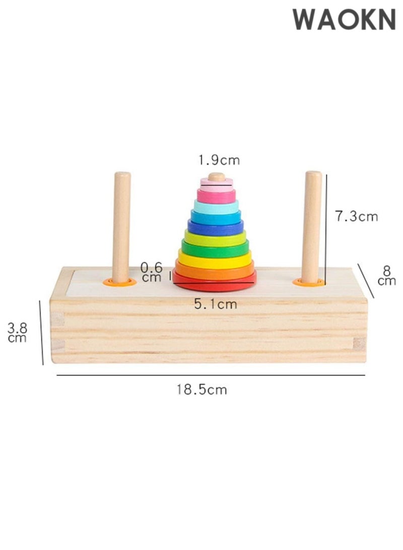 دبليو أيه أو كي أن لعبة أحجية برج هانوي للأطفال - ألعاب تعليمية خشبية، لعبة مونتيسوري كلاسيكية لتحفيز العقل، مناسبة للأطفال من سن 3 سنوات فما فوق، ألعاب STEM للأطفال الصغار لتطوير التفكير المنطقي ومهارات حل المشكلات. - Image 2