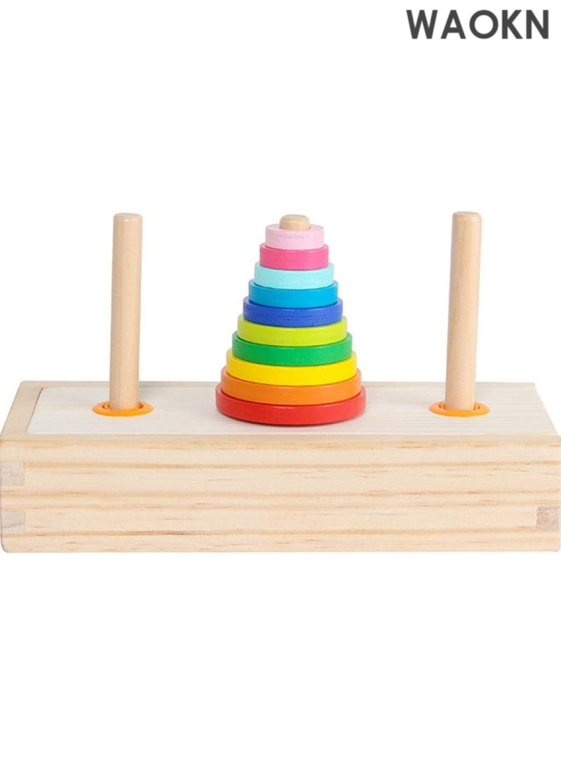 دبليو أيه أو كي أن لعبة أحجية برج هانوي للأطفال - ألعاب تعليمية خشبية، لعبة مونتيسوري كلاسيكية لتحفيز العقل، مناسبة للأطفال من سن 3 سنوات فما فوق، ألعاب STEM للأطفال الصغار لتطوير التفكير المنطقي ومهارات حل المشكلات. - Image 1