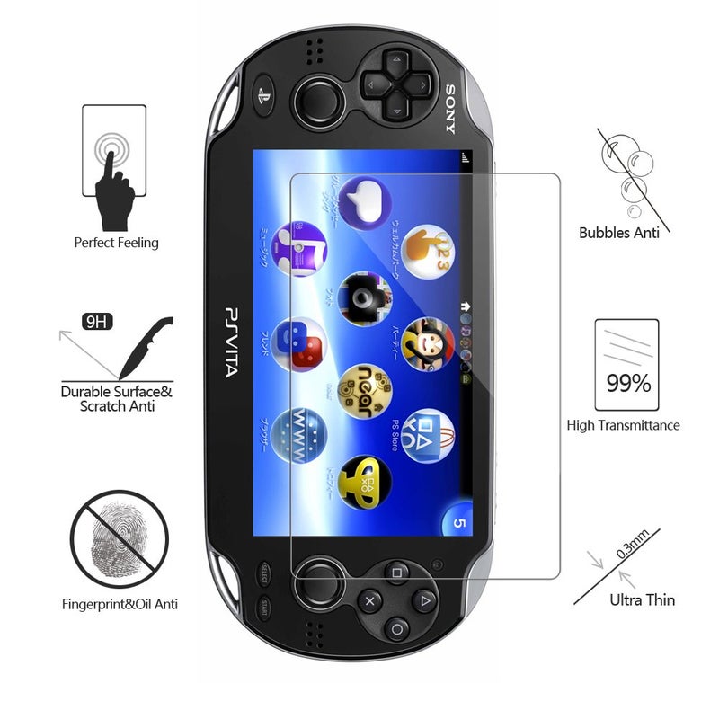 AKWOX (4-Pack) 2 Front+2 Back Covers Screen Protectors for Sony PlayStation Vita 1000, Akwox 9H Tempered Glass Front Screen Protector and HD Clear PET Back Screen Protective Film for PS Vita PSV 1000 - Image 2