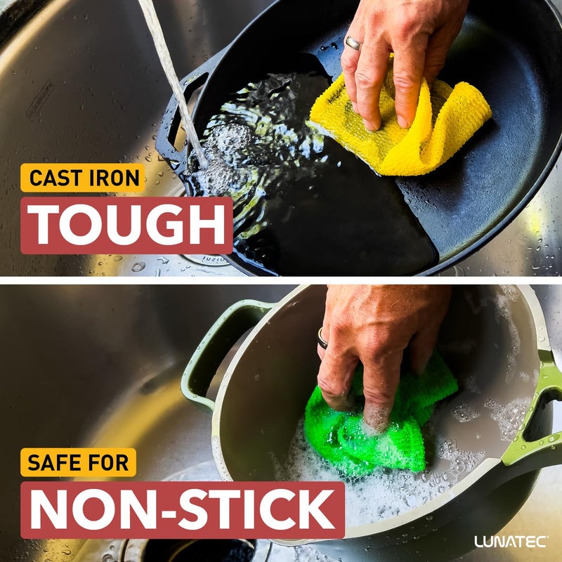 LUNATECÂ® Odor-Free Kitchen Dishcloths. A Scrubber and scouring pad for All Surfaces. Safe for Non-Stick. (4-Pack) - Image 3