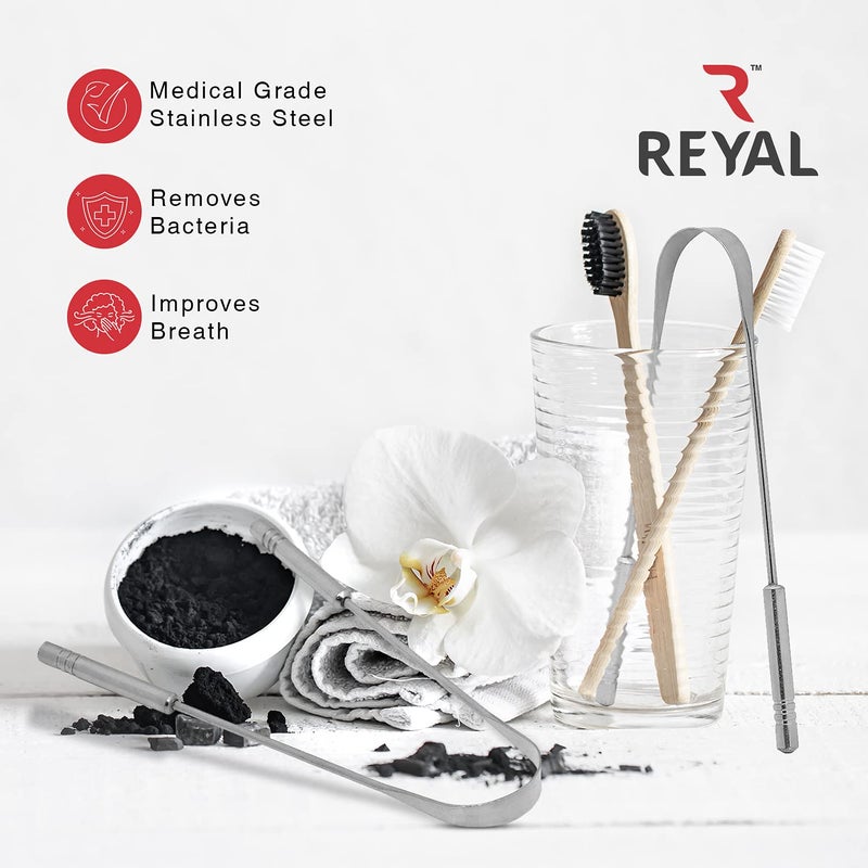 Reyal 100% Stainless Steel Tongue Cleaner, Fights Bad Breath, Tongue Cleaner for Family Adults and Kids(Pack of 2) - Image 2