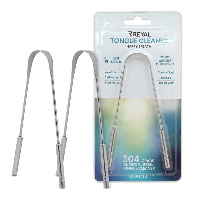 Reyal 100% Stainless Steel Tongue Cleaner, Fights Bad Breath, Tongue Cleaner for Family Adults and Kids(Pack of 2) - Image 1