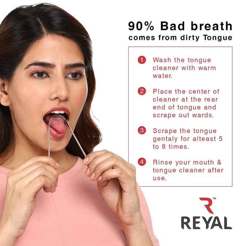 Reyal 100% Stainless Steel Tongue Cleaner, Fights Bad Breath, Tongue Cleaner for Family Adults and Kids(Pack of 2) - Image 4