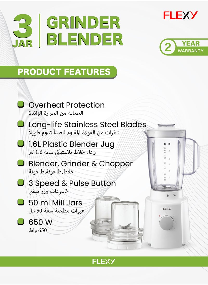 650W 3 in 1 Food Processor Mixer With Blender Grinder And Chopper