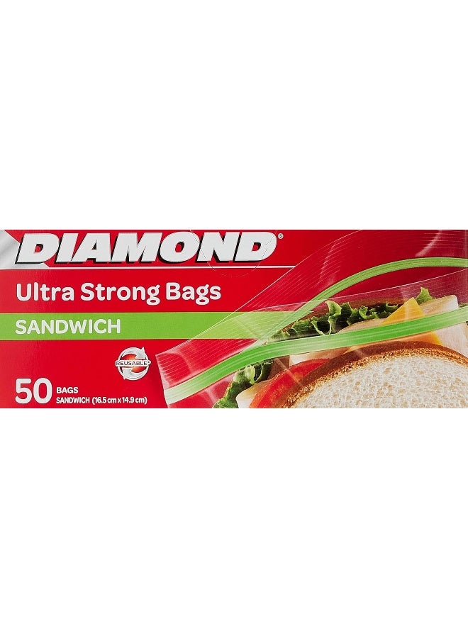 Diamond Ultra Strong Sandwich Bags with Zipper - 50 Count - Image 1