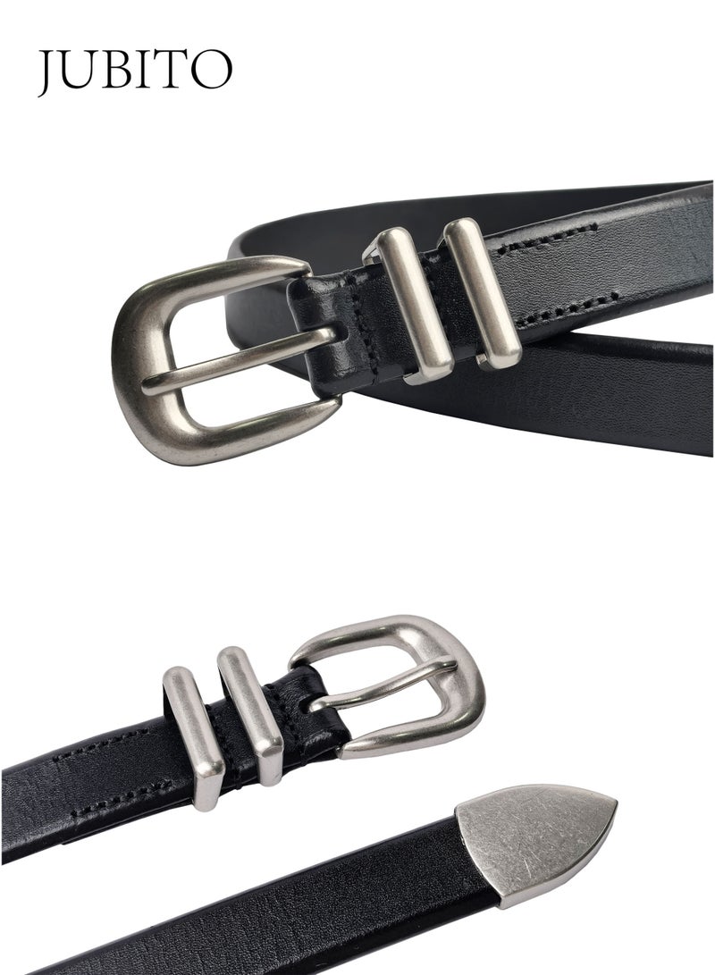 JUBITO belts, women's fashionable and personalized belt, simple silver buckle belt, stylish, soft and comfortable, comes with a gift box, a perfect gift for women (black, 118 cm) - Image 4