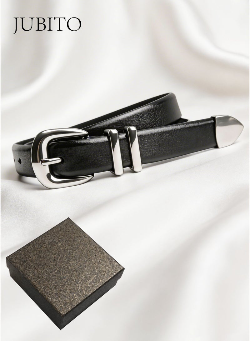 JUBITO belts, women's fashionable and personalized belt, simple silver buckle belt, stylish, soft and comfortable, comes with a gift box, a perfect gift for women (black, 118 cm) - Image 3