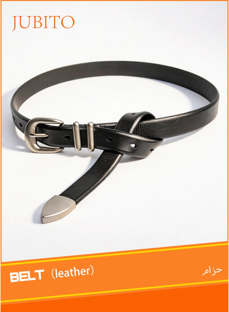 JUBITO belts, women's fashionable and personalized belt, simple silver buckle belt, stylish, soft and comfortable, comes with a gift box, a perfect gift for women (black, 118 cm) - Image 1