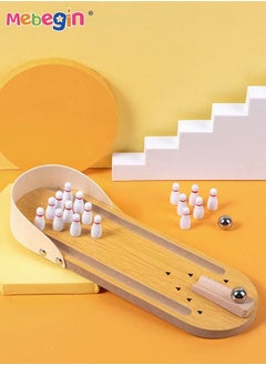 MEBEGIN Desktop Mini Bowling Game Set with 10 Pins, 1 Wooden Lane and 1 Ball, Funny Bowling Alley Set, Wooden Party Games, Kids Indoor Activity, Strategy Game for Family and Children, Quick to Set Up, Easy to Put Away, Compact for Travel  - Image 1