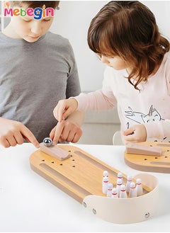 MEBEGIN Desktop Mini Bowling Game Set with 10 Pins, 1 Wooden Lane and 1 Ball, Funny Bowling Alley Set, Wooden Party Games, Kids Indoor Activity, Strategy Game for Family and Children, Quick to Set Up, Easy to Put Away, Compact for Travel  - Image 3