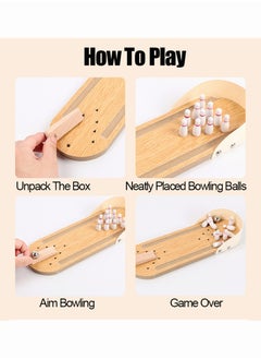 MEBEGIN Desktop Mini Bowling Game Set with 10 Pins, 1 Wooden Lane and 1 Ball, Funny Bowling Alley Set, Wooden Party Games, Kids Indoor Activity, Strategy Game for Family and Children, Quick to Set Up, Easy to Put Away, Compact for Travel  - Image 5