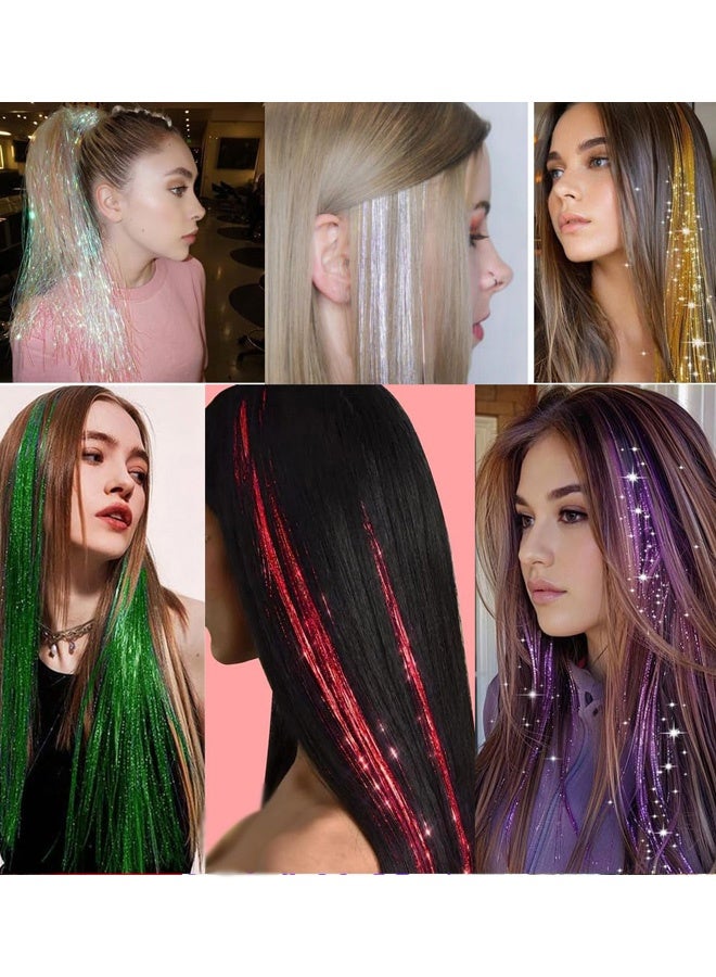 12 قطعة تانسل شعر لامع متعدد الألوان 35.4 بوصة وصلات شعر تانسل إكسسوارات شعر لامعة وصلات شعر لامعة براقة للنساء والفتيات والأطفال لإطلالات المهرجانات وأزياء الحفلات وأحداث عيد الميلاد والهالوين والمدرسة والتصفيف اليومي - Image 5