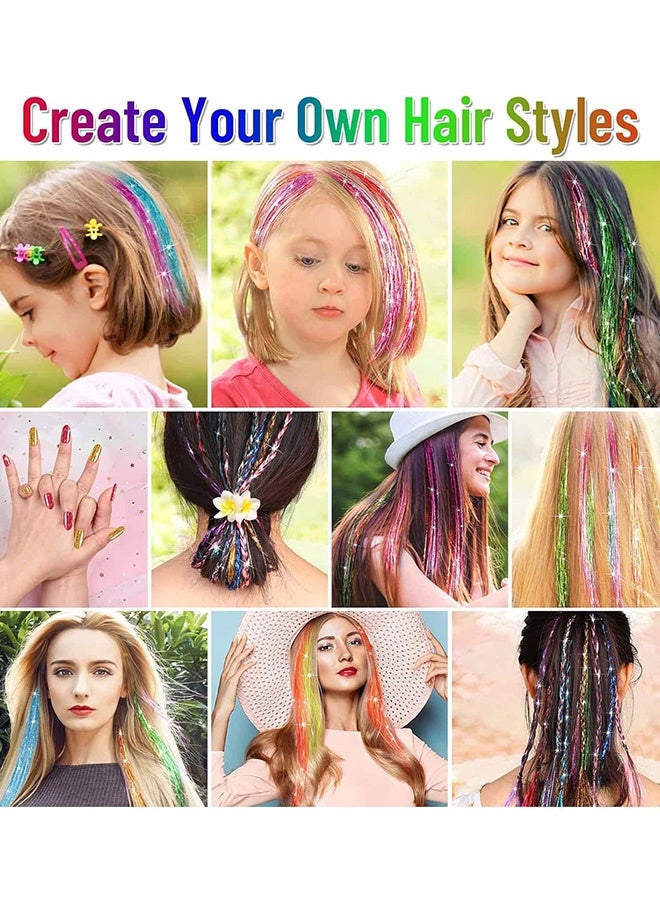 12 قطعة تانسل شعر لامع متعدد الألوان 35.4 بوصة وصلات شعر تانسل إكسسوارات شعر لامعة وصلات شعر لامعة براقة للنساء والفتيات والأطفال لإطلالات المهرجانات وأزياء الحفلات وأحداث عيد الميلاد والهالوين والمدرسة والتصفيف اليومي - Image 3