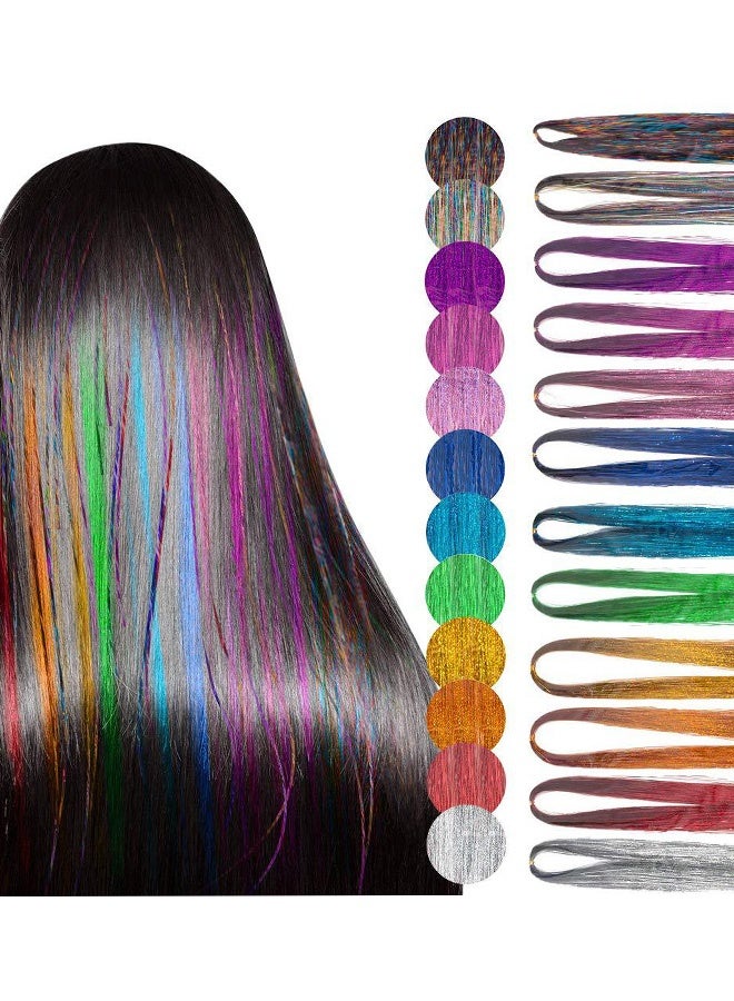 12 قطعة تانسل شعر لامع متعدد الألوان 35.4 بوصة وصلات شعر تانسل إكسسوارات شعر لامعة وصلات شعر لامعة براقة للنساء والفتيات والأطفال لإطلالات المهرجانات وأزياء الحفلات وأحداث عيد الميلاد والهالوين والمدرسة والتصفيف اليومي - Image 2